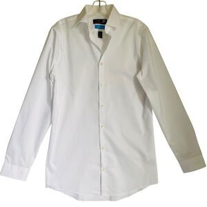JF J Ferrar Coolmax Shirt Men 14-14.5/32-33 White Slim Stretch Button Up